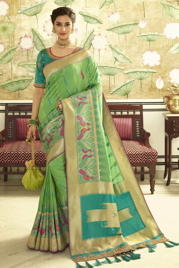 Green  designer banarasi Patola saree with embroidered silk blouse