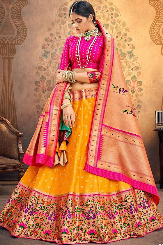 Yellow Paithani Silk Lehenga Choli With Banarasi Paithani Dupatta