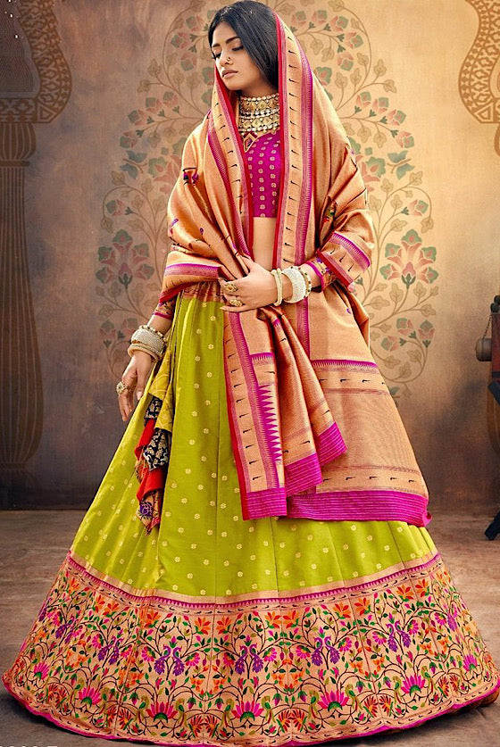 Green Paithani Silk Lehenga Choli With Banarasi Paithan