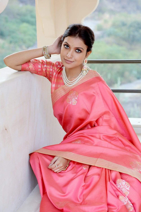 Rose Pink Woven Banarasi Saree