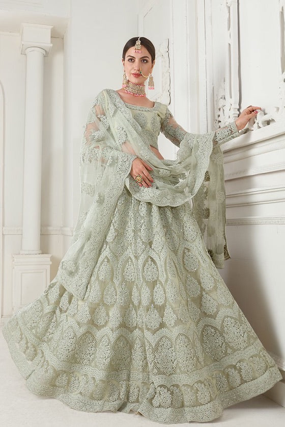 Mint Green Designer Lehenga Choli With Heavy Embroidery Work