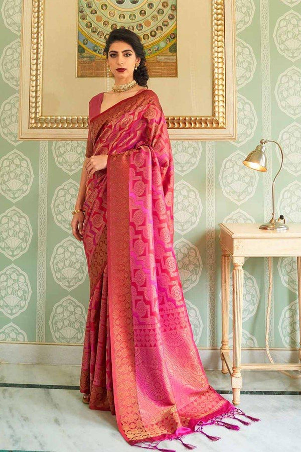 Raspberry Red Beautiful Woven South Silk Saree