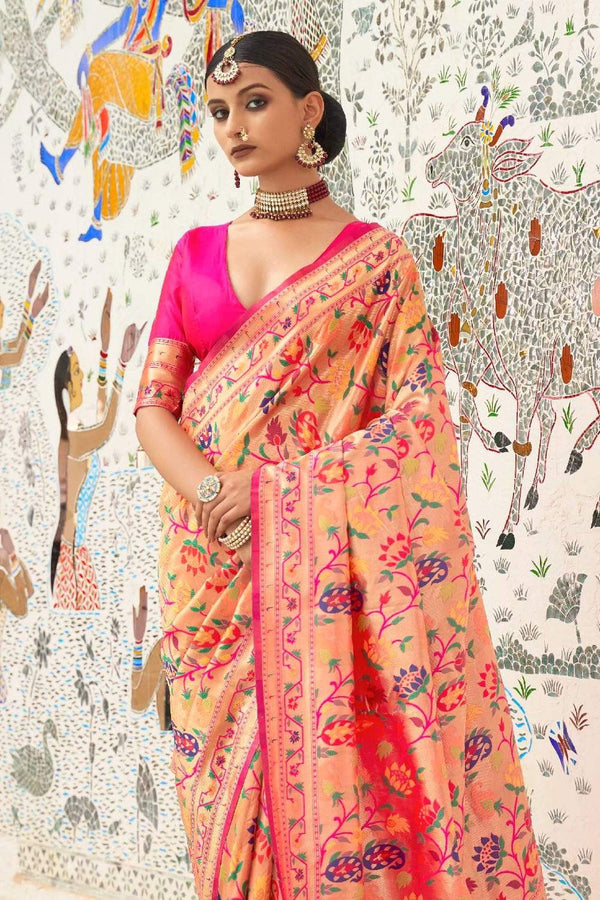 Jazzberry Pink Gold Weaved Paithani Silk Saree