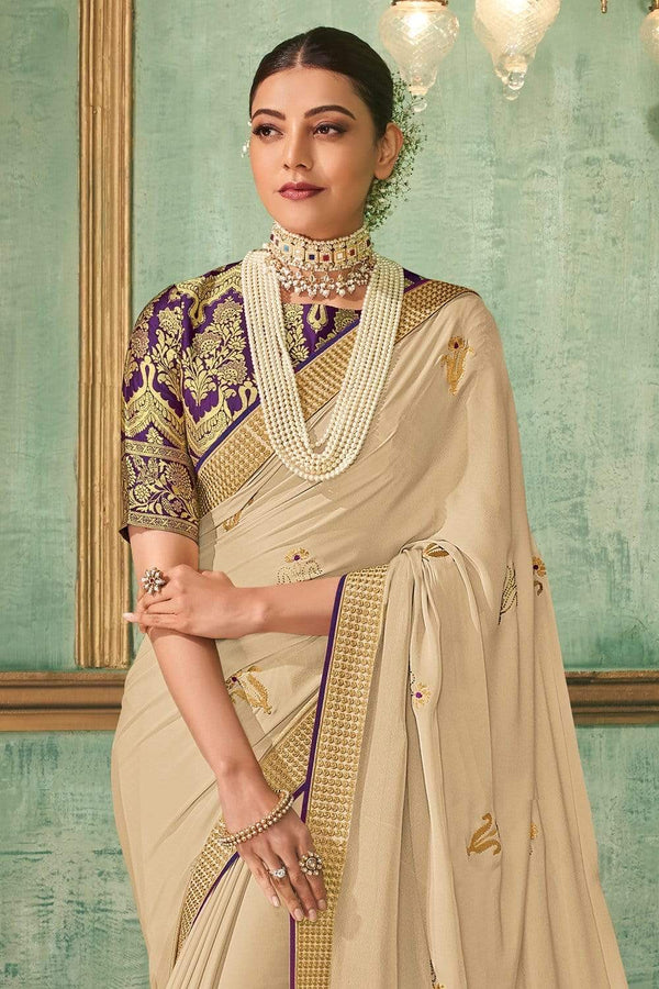 Beige Designer South Silk Saree