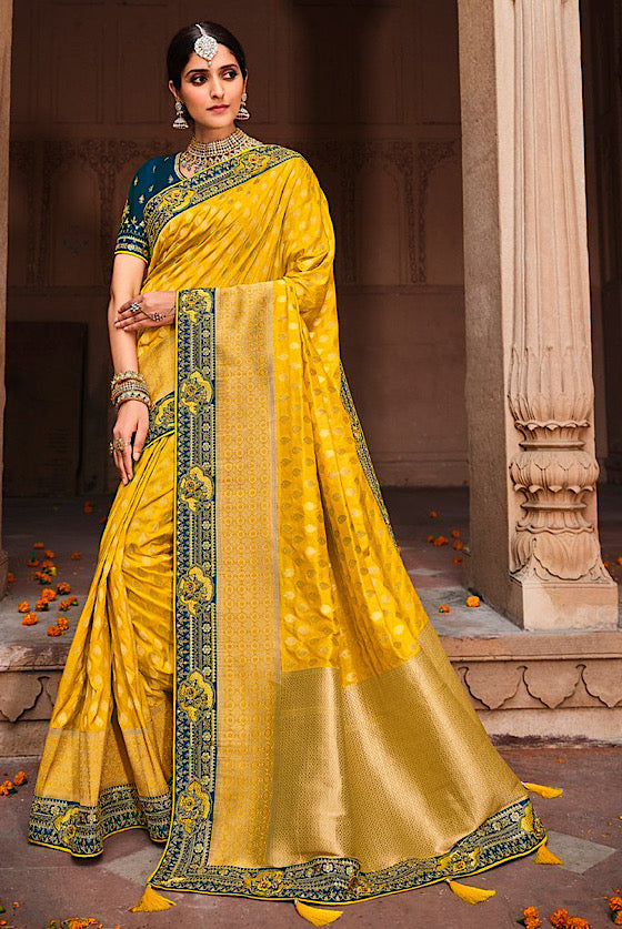 Tuscany Yellow Embroidered Blouse Banarasi Saree