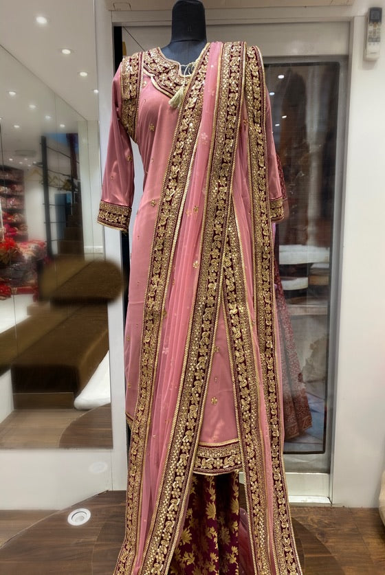 Pink Purple Exclusive Net Fabric Khadadupatta