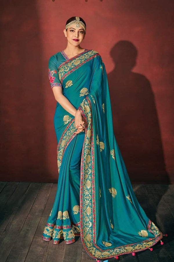 Marlin Blue Designer South Silk Sarees