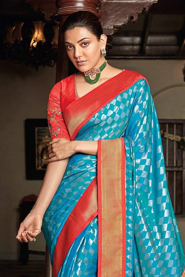 Blue Banarasi woven Paithani Saree