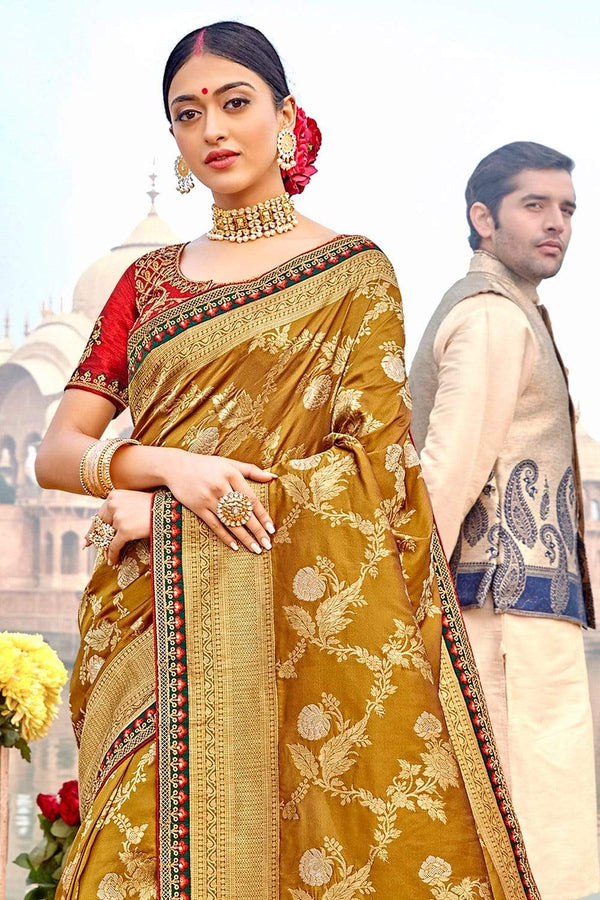 Mustard Yellow Banarasi Saree with Embroidered Blouse