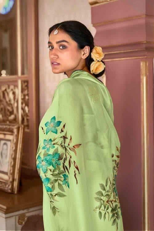 Mint Green Organza Floral Saree