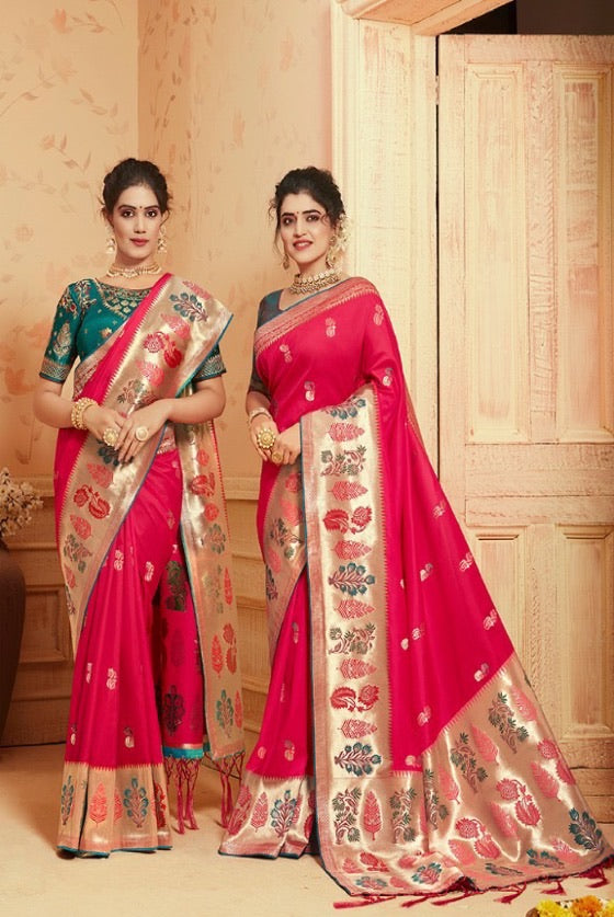 Rani Pink  zari woven banarasi saree