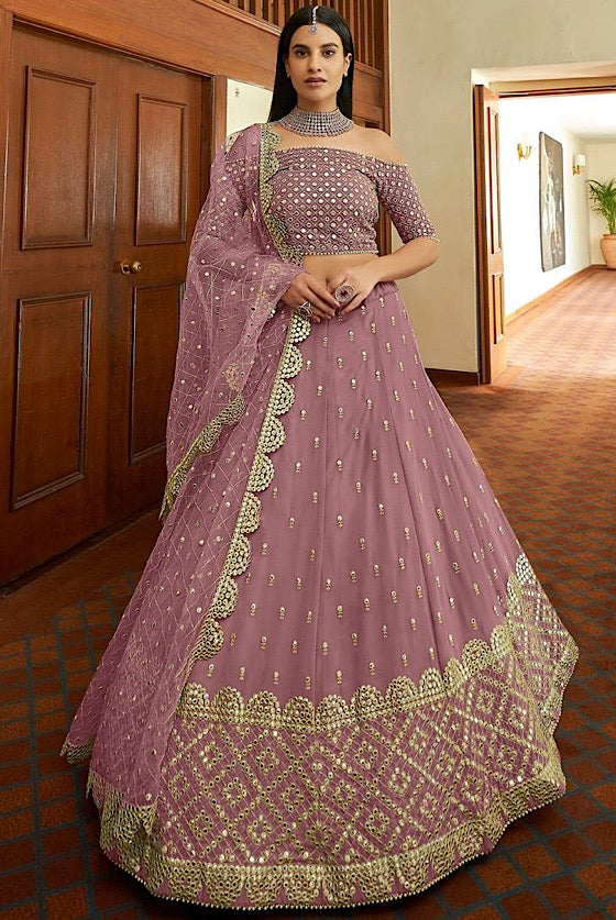 Muave Lehenga Choli With Zari Gota & Mirror Work