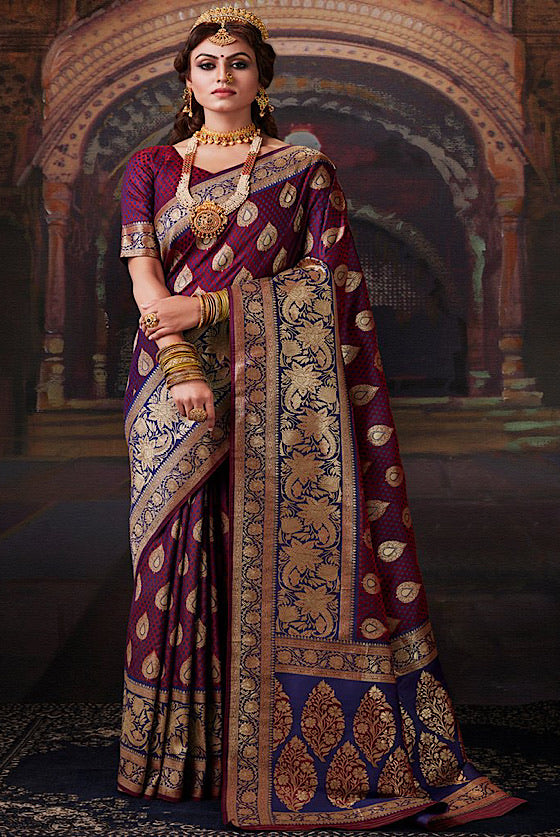 Purple Zari Woven Banarasi Silk Saree