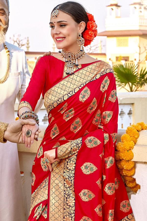 Gorgeous lipstick red banarasi sare