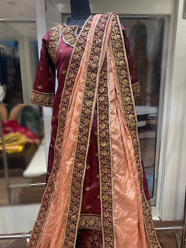 Purple & Onion Pink Sequence Georgette Khadadupatta