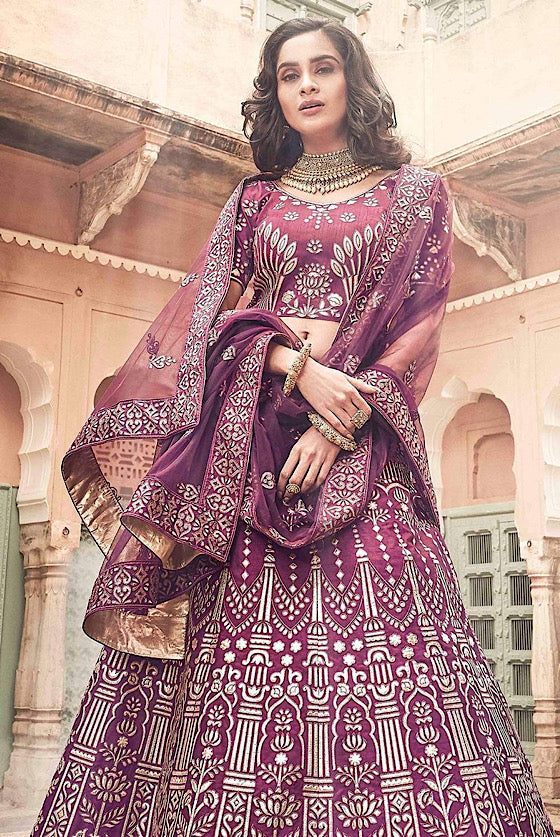 Purple Wine Beautifully Crafted With Zari & Gota Work Lehenga Choli