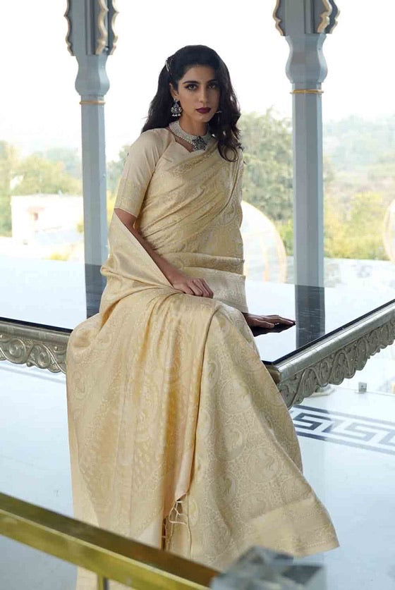 White Gold Kanjivaram Saree