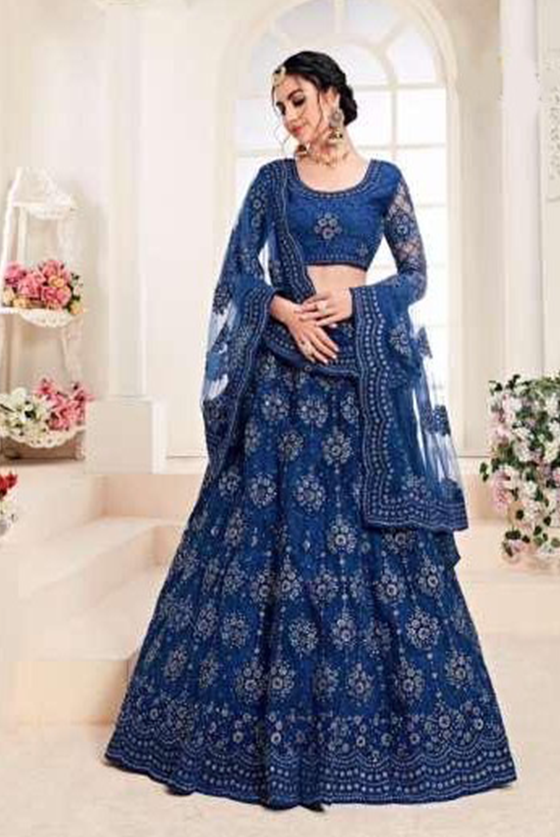 Blue Embroidered Lehenga Choli With Dupatta