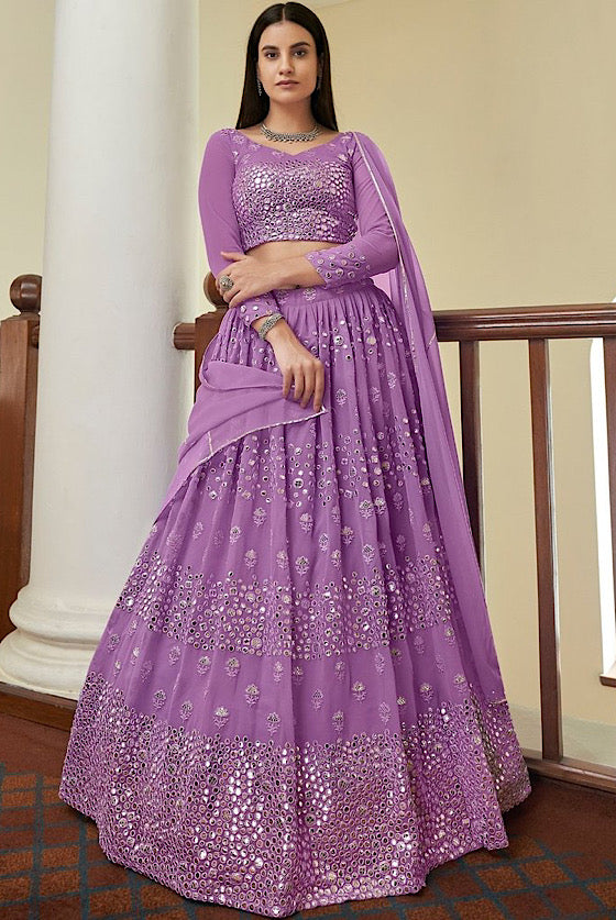 Lilac Lehenga With Resham ,Mirror & Gota Work