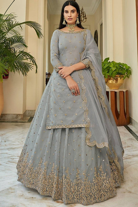 Lava Grey Lehenga Choli With Sequins & Dori Work