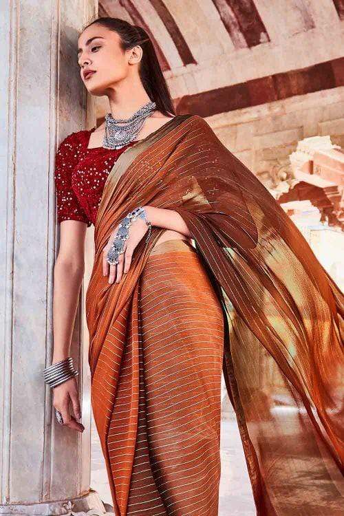 Exotic Orange   Exclusive Satin Silk Saree With Sequins Blouse