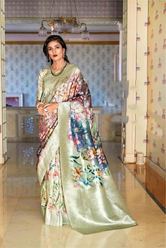 Floral Print  Banarasi Silk Saree