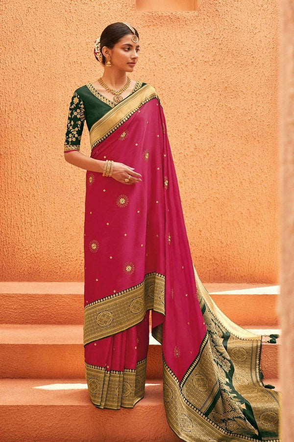 Magenta Pink Woven Paithani Silk Saree