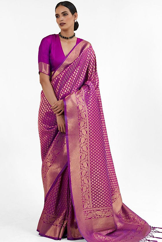 Bright  Purple Zari Woven Kanjivaram Silk Saree