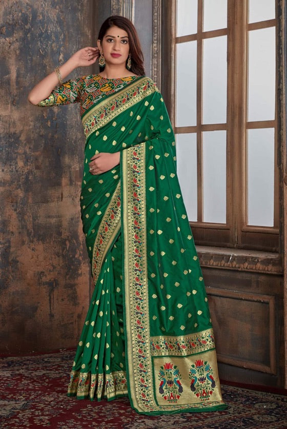 Dark Green Paithani Patola Silk Saree