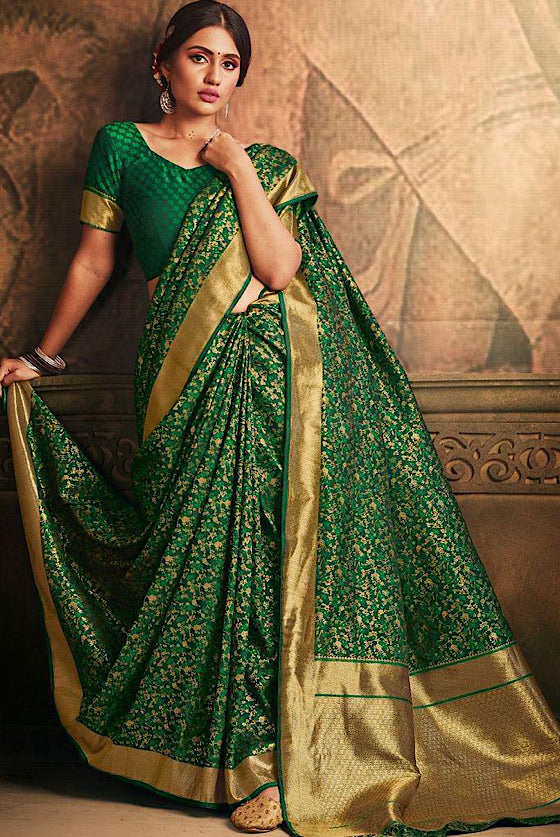 Emerald Green Zari Woven Banarasi Silk Saree