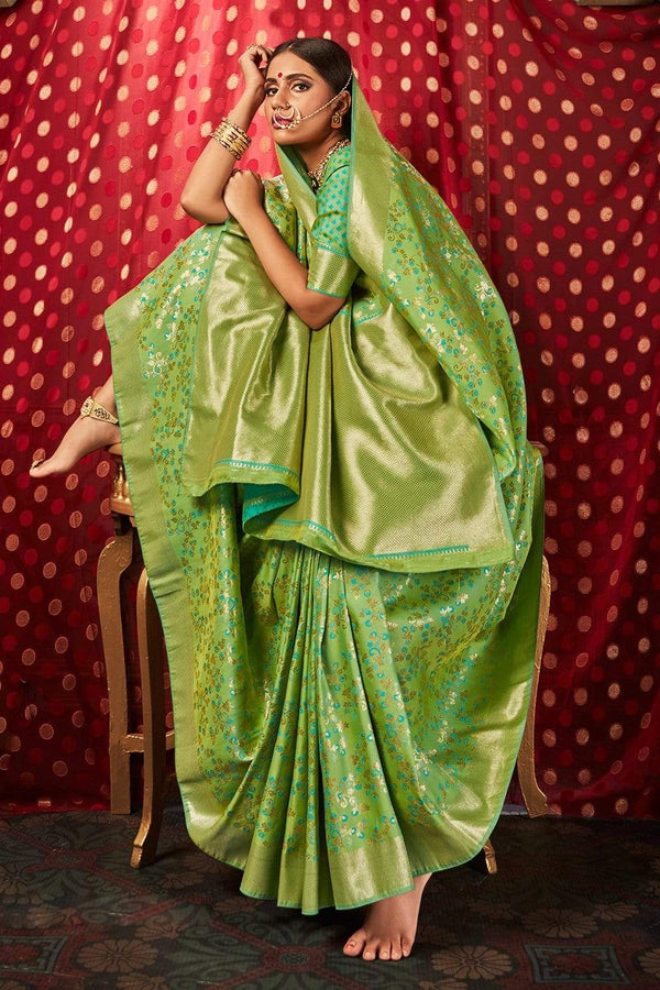 Pista Green Zari woven Banarasi Silk Saree