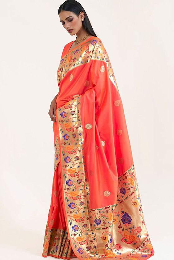 Festive Orange Woven Paithani Saree