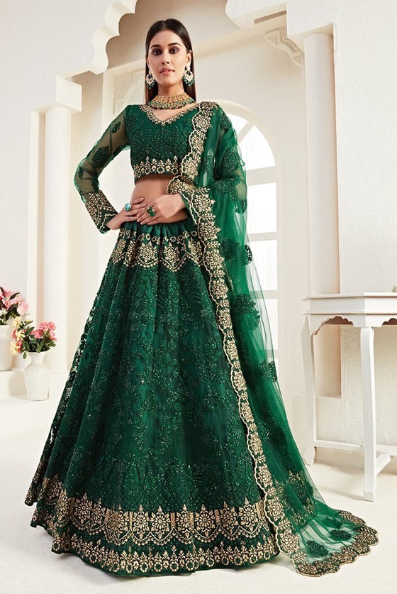 Dark Green Designer Lehenga Choli With Heavy Embroidery W