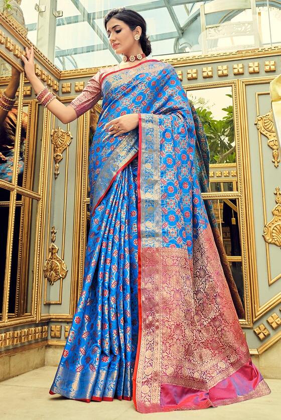 Blue Art Silk Woven Patola Banarasi Saree