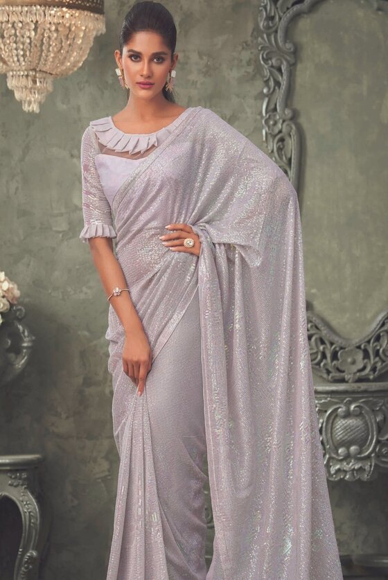 Purple Sequins Designer Georgette Saree