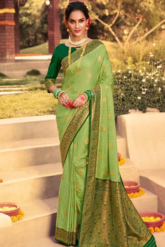 Fern Green Woven Kanjivaram Saree