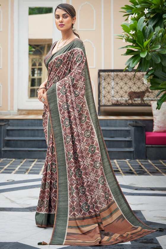 Pastel Maroon Mughal Inspired Digital Print Saree