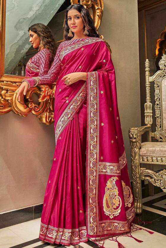 Pink Woven Banarasi Silk Saree