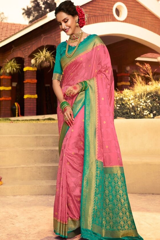 Carmine Pink Woven Kanjivaram Saree