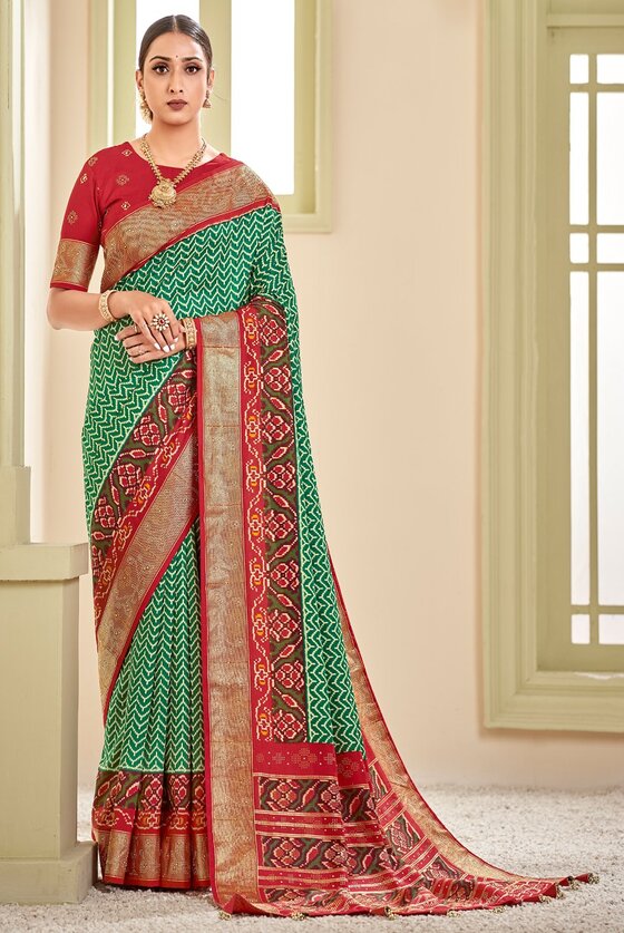 Garden Green Woven Patola Silk Saree