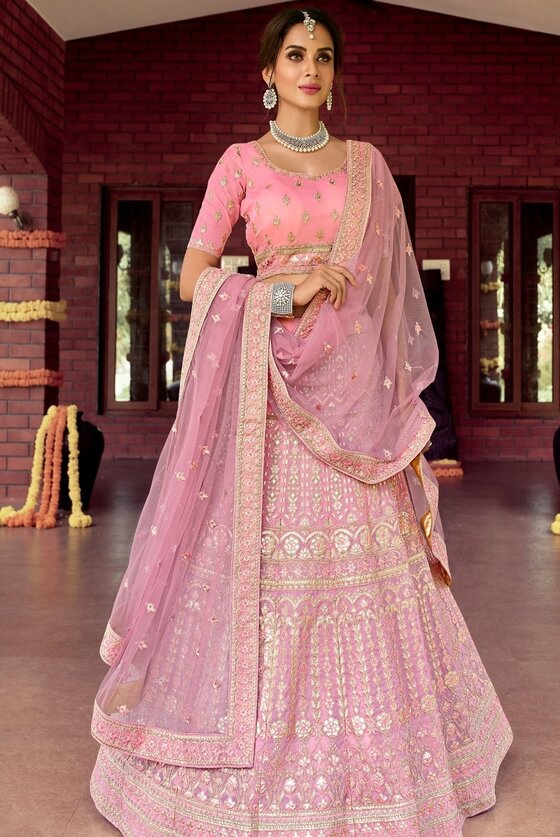 Taffy Pink Organza Lehenga Choli With Zarkan, Gota, Resham & Zari Work