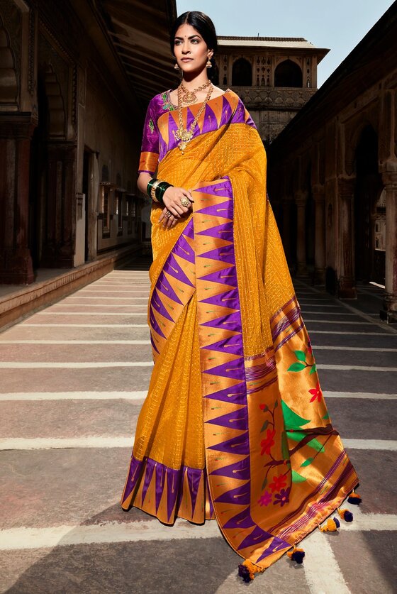 Gold Radiant Woven Banarasi Silk Paithani Saree