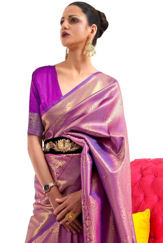 Dark Orchid Purple Woven Kanjivaram Silk Saree