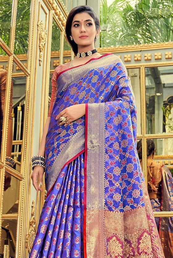 Indigo Blue Art Silk Woven Patola Banarasi Saree