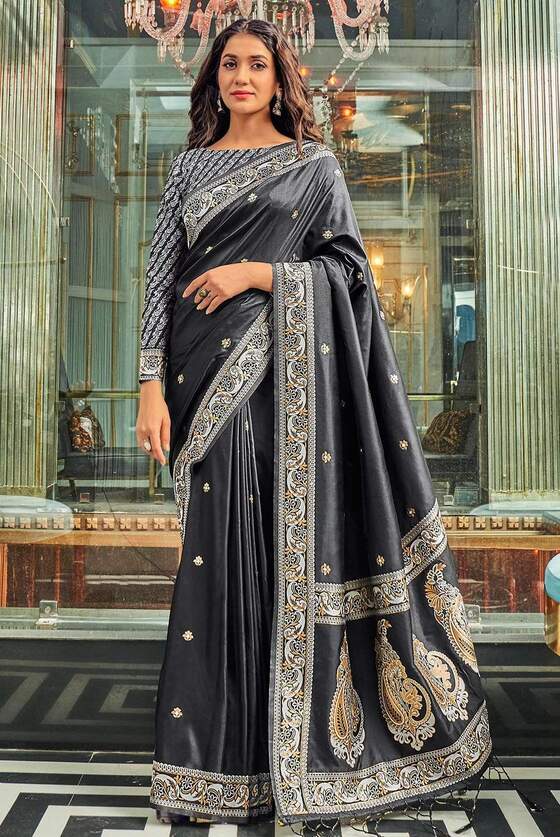 Grey Woven Banarasi Silk Saree