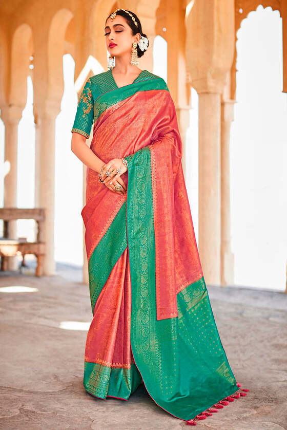 Imperial Red Zari Woven Kanjivaram Silk Saree With Embroidered Blouse