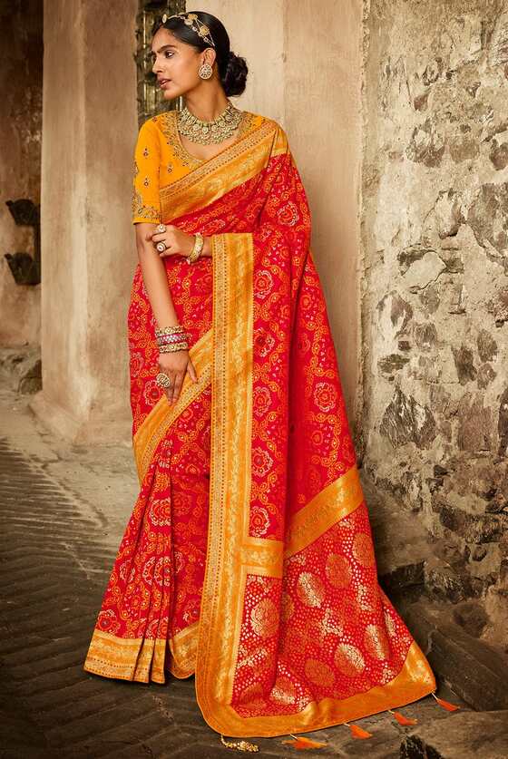 Red Designer Banarasi Saree With Embroidered Blouse