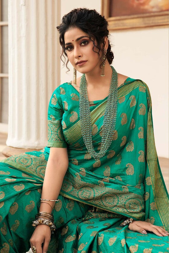 Fern Green Zari Butta Woven Banarasi Silk Saree