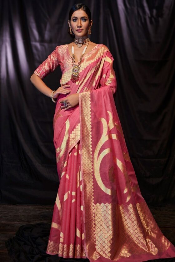 Pink Soft Modal Cotton Silk Saree With Designer Weaving