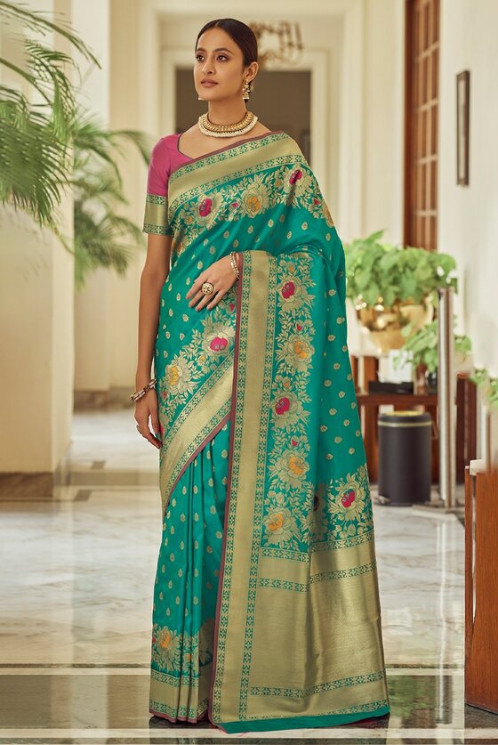 Blue Meenakari Banarasi Silk Saree